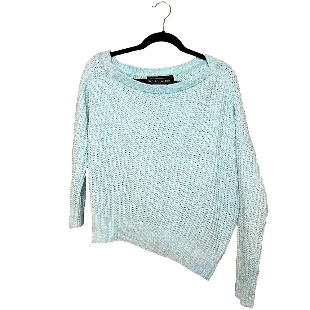 Light Blue Knit Off the Shoulder Sweater